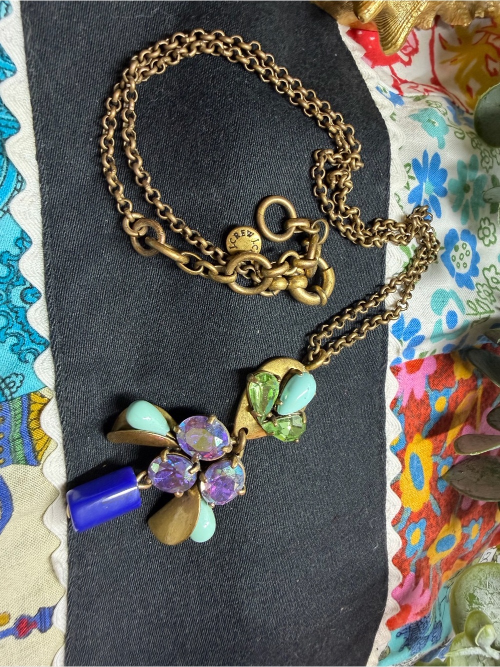 J.Crew Vintage-Inspired Multicolor Crystal Pendant Necklace - Gold Tone